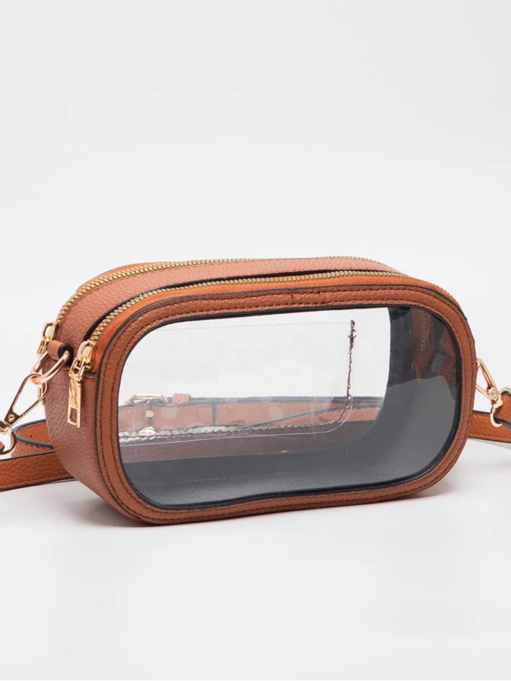 Clear Tan Crossbody Bag with Gold Hardware